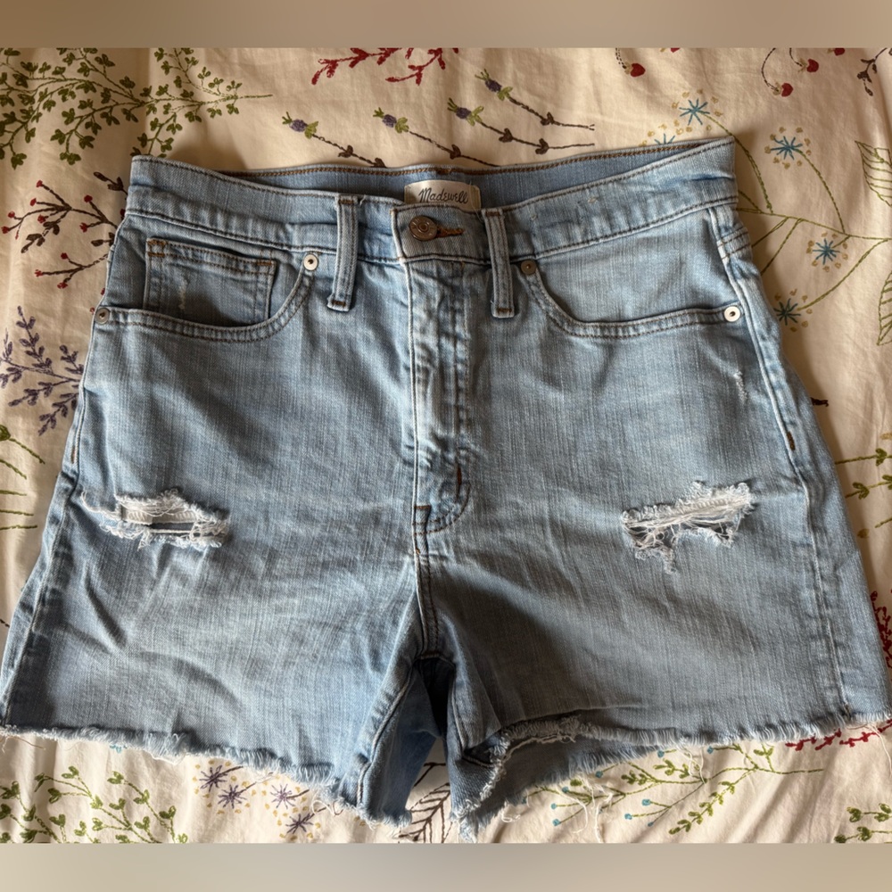 Madewell Light Blue Ripped Jean Shorts